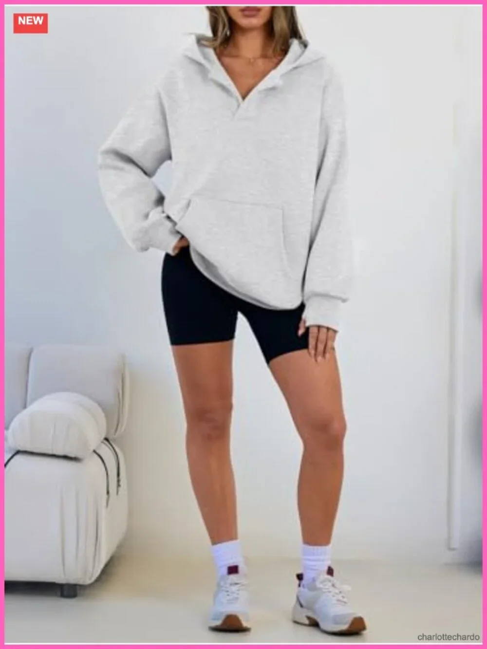 Oversized Fleece V-Neck Hoodie Sweatshirt for Women Fall Winter
